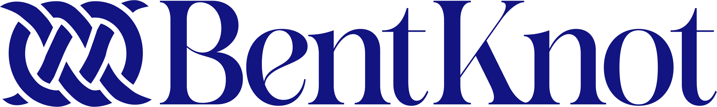 The logo for Bent Knot. A square knot with the words 'Bent Knot' written in an elegant serif typeface.