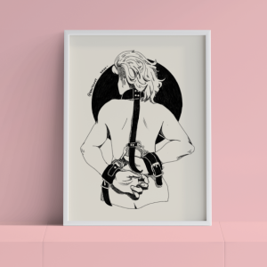 A framed version of Bound against a pink background.