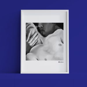 A framed version of "Lick" against a dark blue background.